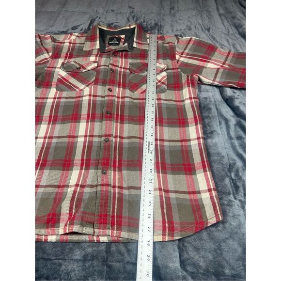 Prana Men’s Flannel Shirt Red‎ Gray Flannel Sz M Button Up Outdoor Gorpcore Hike - Picture 5 of 7